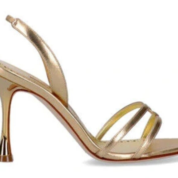 MANOLO BLAHNIK RACITA GOLD METALLIC LEATHER STRAPPY SANDAL HEEL 39/9/8.5 - Picture 9 of 9